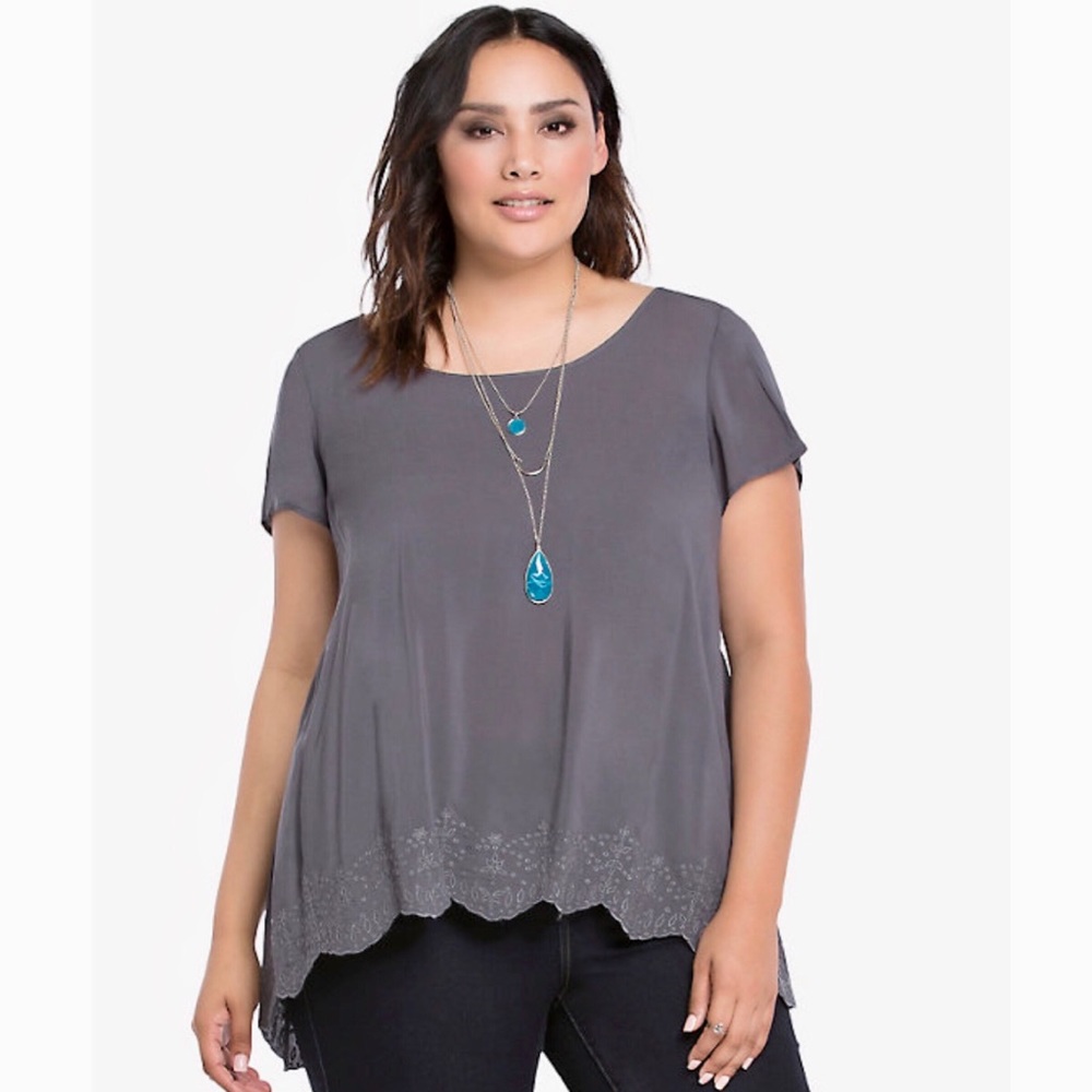 Embroidered Trim Split-Back Top